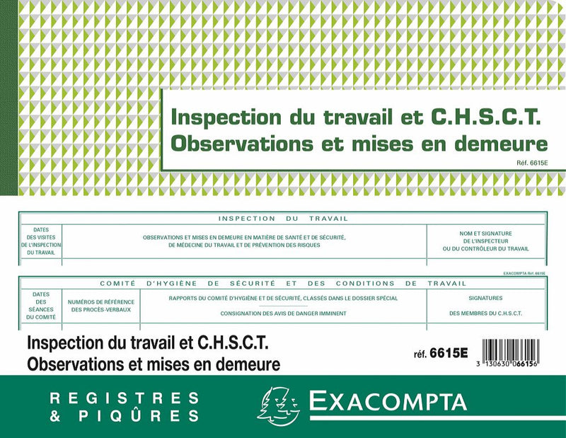 Registre de l'Inspection du travail et du C.H.S.C.T. EXACOMPTA ® 3