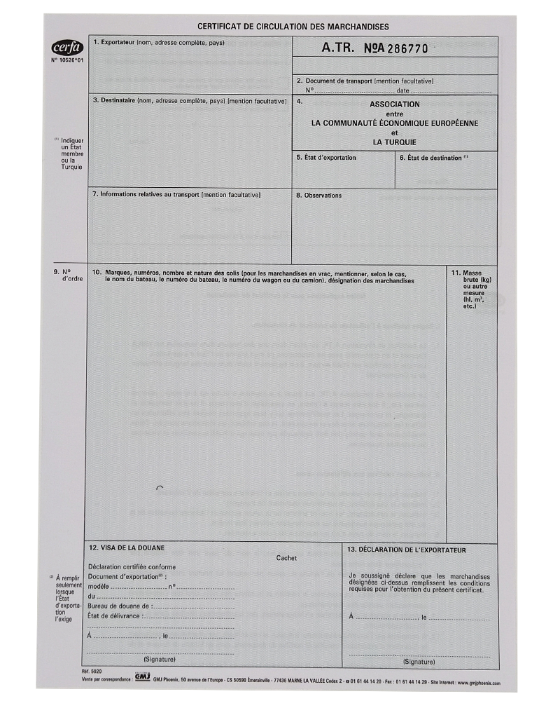 Feuillets Laser ATR - Certificat de Circulation - Papeterie Financière