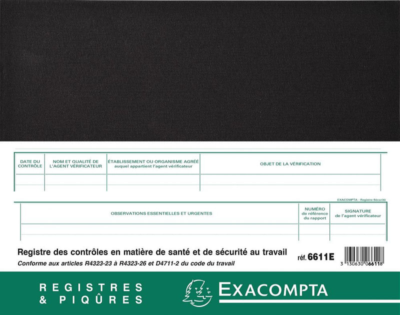 Registre des contrôles de santé et de sécurité au travail EXACOMPTA ® 1