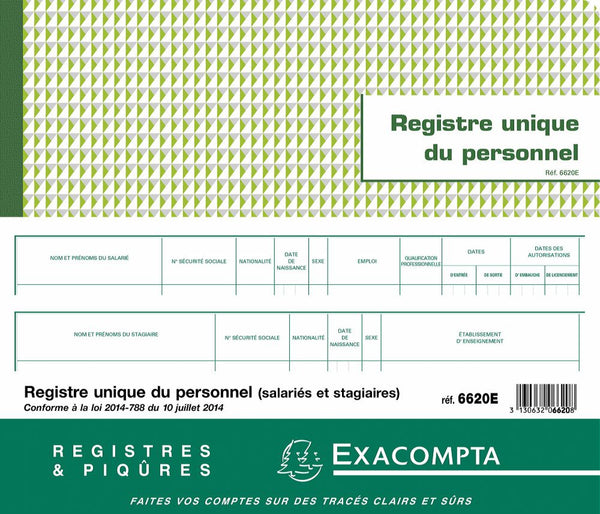 Registre unique du personnel (salariés et stagiaires) EXACOMPTA ® 1