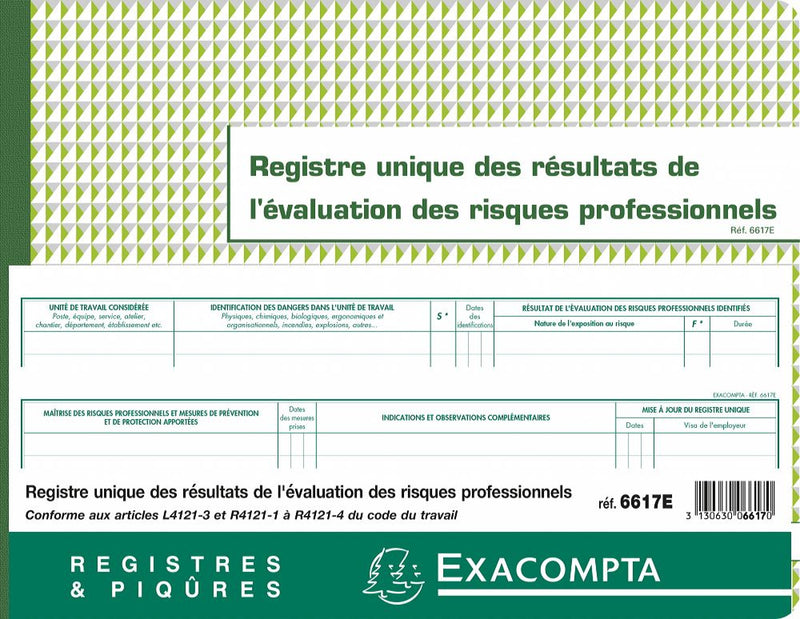 Registre unique des résultats de l'évaluation des risques professionnels EXACOMPTA ® 3