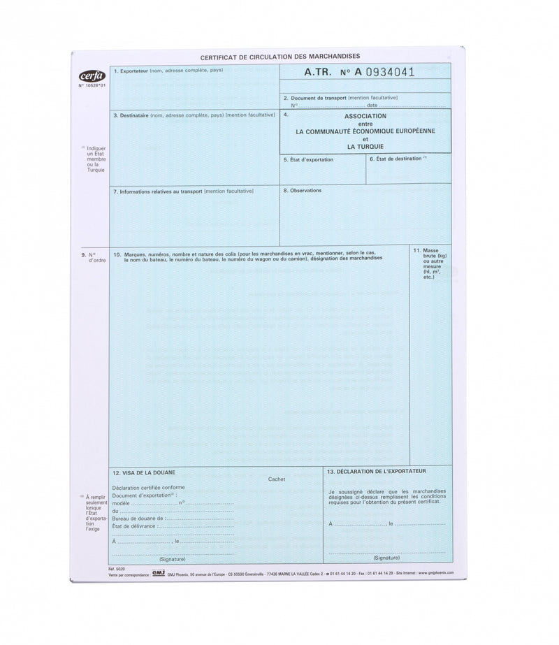 Feuillets Laser ATR - Certificat de Circulation 1
