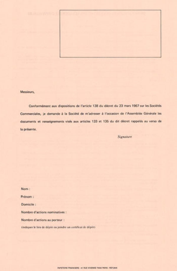 Demande d’envoi de documents - Filiales et Participations - Résultats financiers des 5 derniers exercices