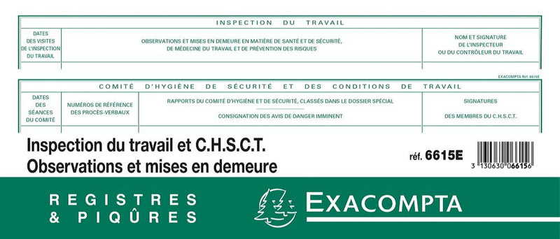 Registre de l'Inspection du travail et du C.H.S.C.T. EXACOMPTA ®  2